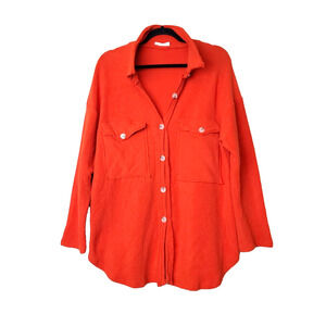 Bucketlist LARGE‎ Thermal Top Oversized Terrycloth Button Down Pockets Orange
